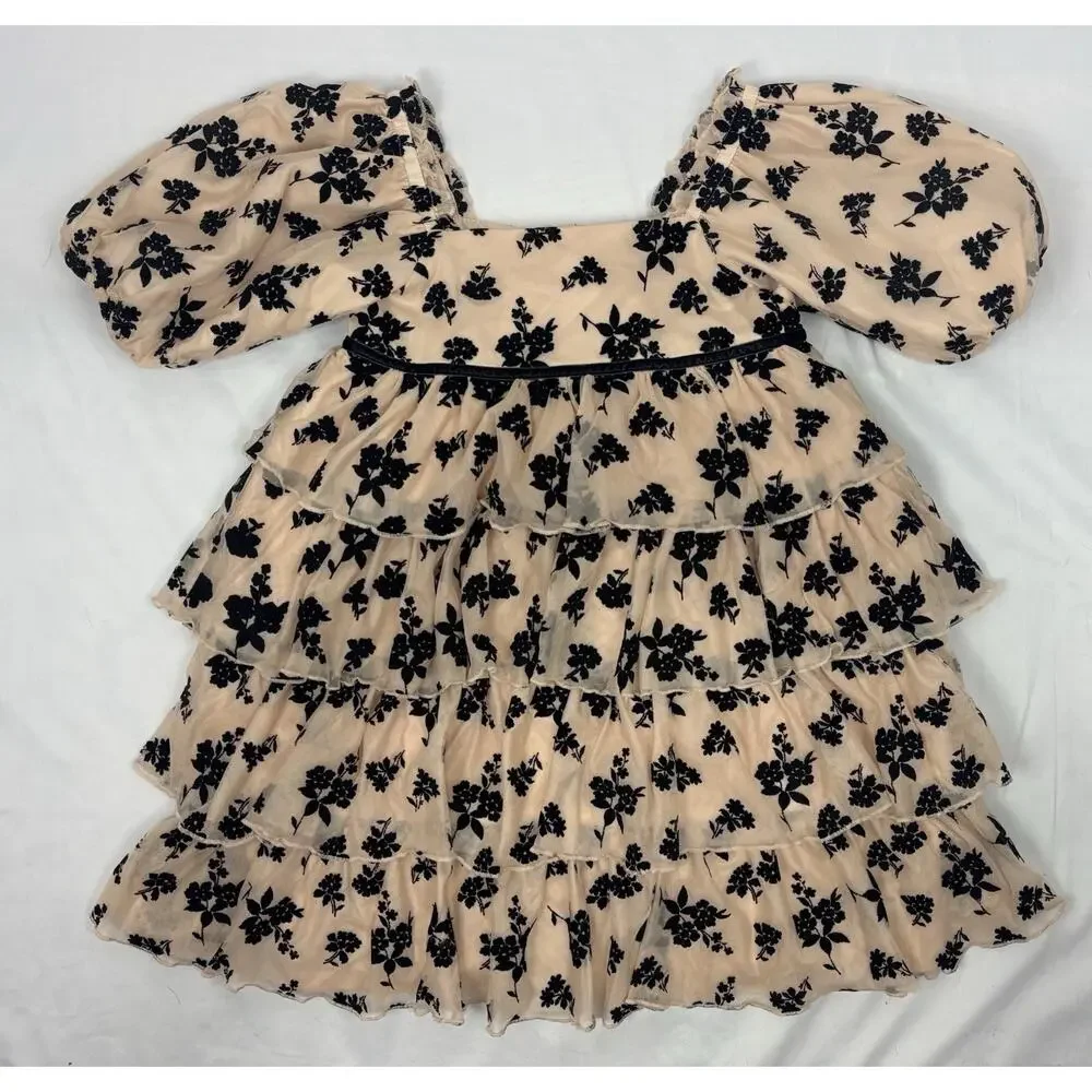 Janie and Jack Girls Grand Entrance Dress Almond Latte Floral Velvet Ruffle 10